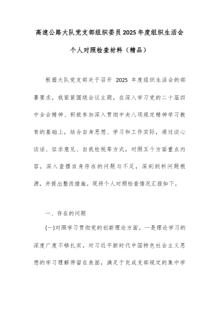 高速公路大队党支部组织委员2025年度组织生活会个人对照检查材料.docx