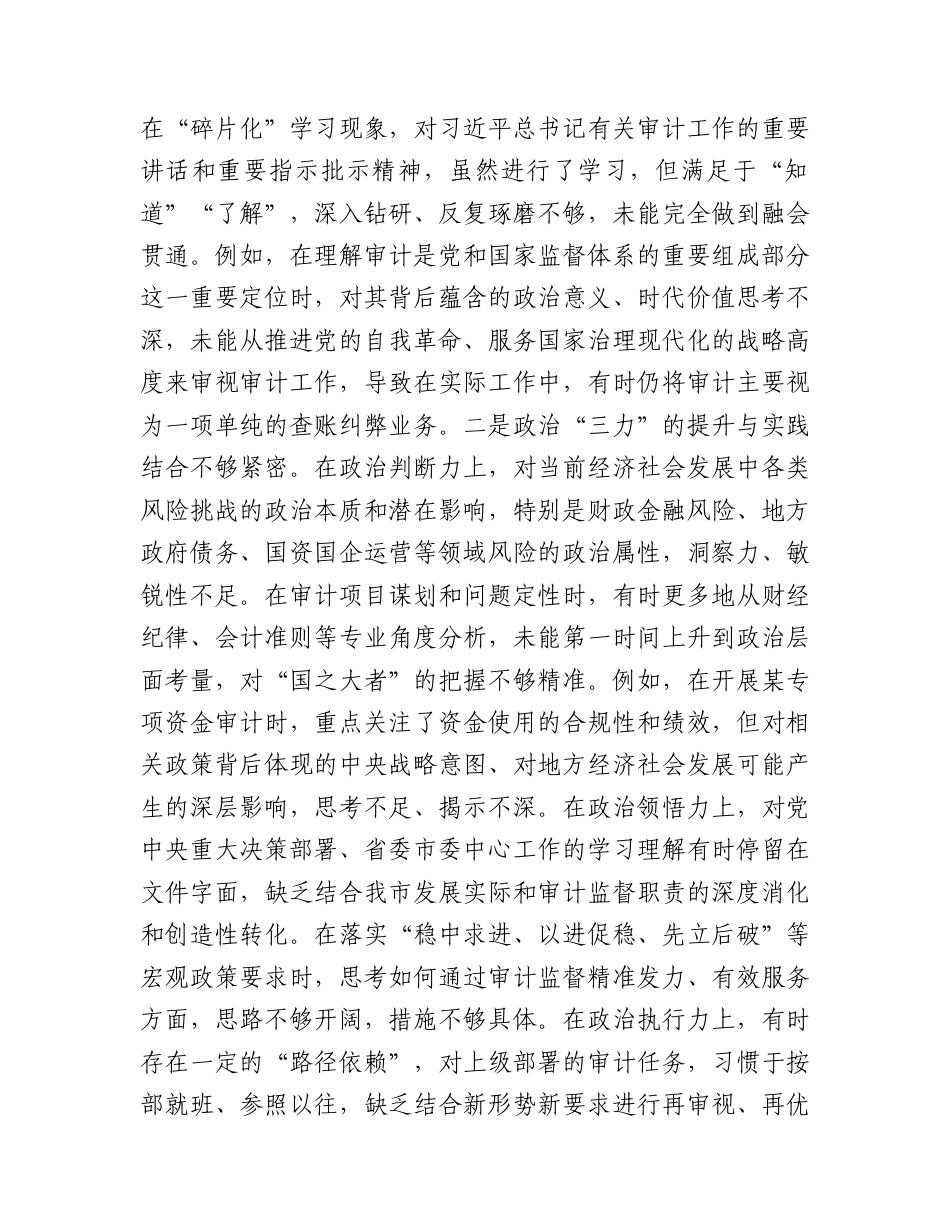市审计局党员干部2025年度专题组织生活会个人对照检查材料.docx_第2页