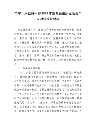 市审计局党员干部2025年度专题组织生活会个人对照检查材料.docx