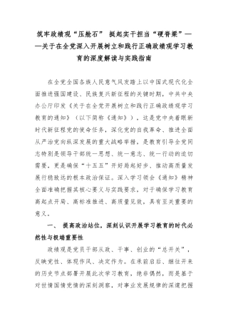 筑牢政绩观“压舱石” 挺起实干担当“硬脊梁”——关于在全党深入开展树立和践行正确政绩观学习教育的深度解读与实践指南.docx