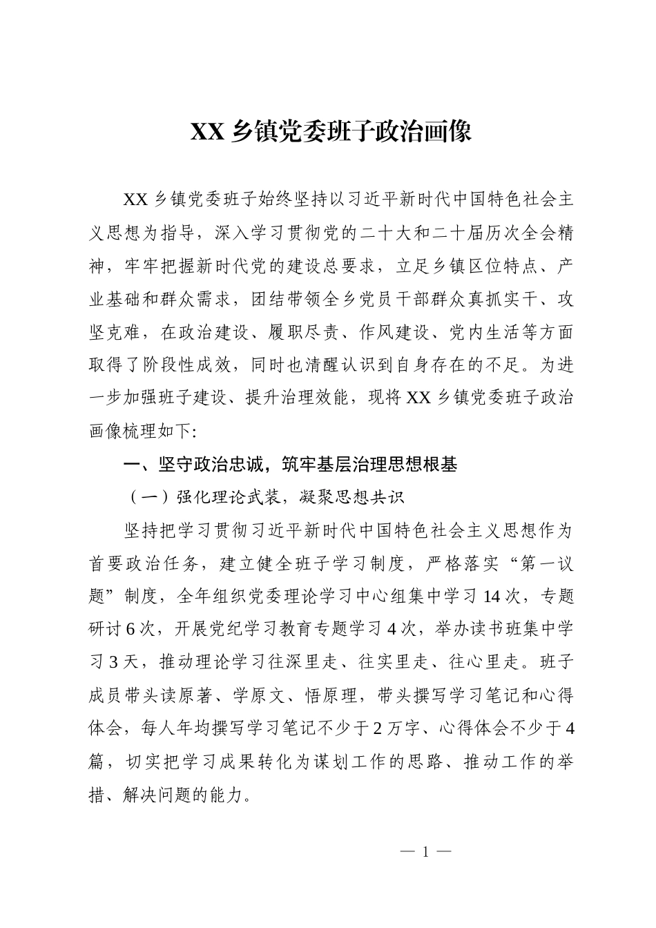 乡镇党委班子政治画像.docx_第1页