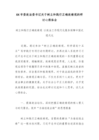 XX市委政法委书记关于树立和践行正确政绩观的研讨心得体会3.docx