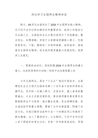 传达学习全国两会精神讲话.docx
