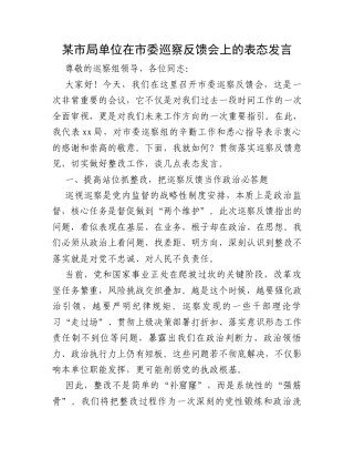 某市局单位在市委巡察反馈会上的表态发言.docx