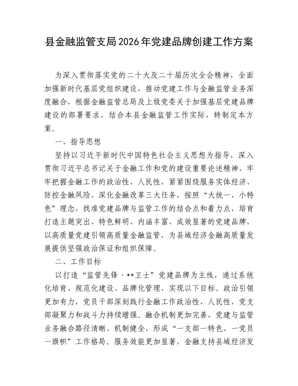 县金融监管支局2026年党建品牌创建工作方案.docx_第1页