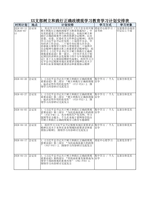 XX支部树立和践行正确政绩观学习教育学习计划安排表格.xlsx