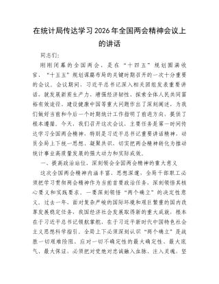 在统计局传达学习2026年全国两会精神会议上的讲话.docx