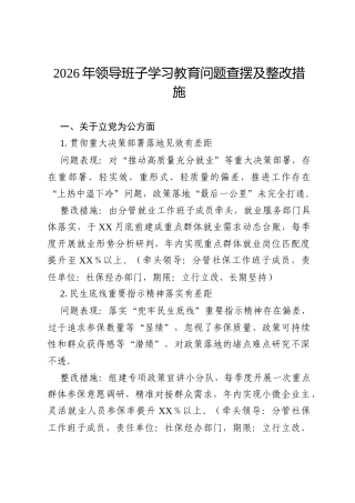 2026年领导班子政绩观学习教育问题查摆及整改措施.docx