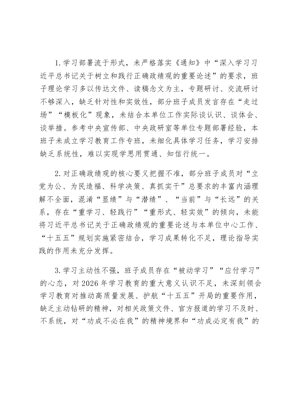 2026年树立和践行正确政绩观学习教育班子问题清单.docx_第2页