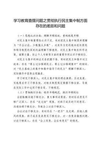 2026政绩观学习教育查摆问题之贯彻执行民主集中制方面存在的差距和问题.docx