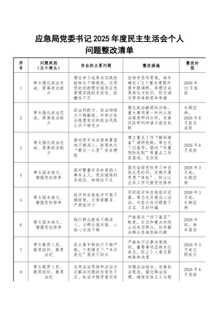 应急局党委书记2025年度民主生活会个人问题整改清单.docx