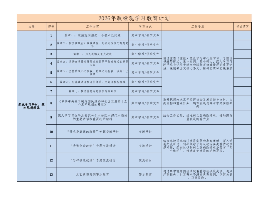 2026年政绩观学习教育计划.xlsx_第1页