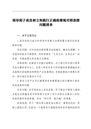问题清单：领导班子成员树立和践行正确政绩观对照查摆问题清单（相对通用）.doc