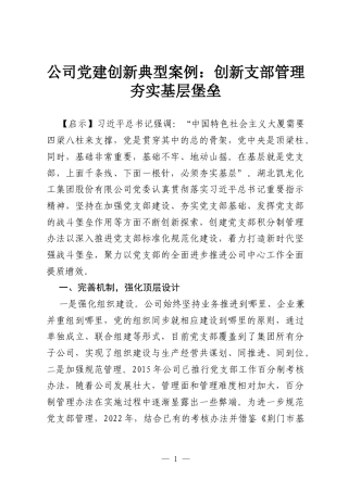 公司党建创新典型案例：创新支部管理 夯实基层堡垒.docx