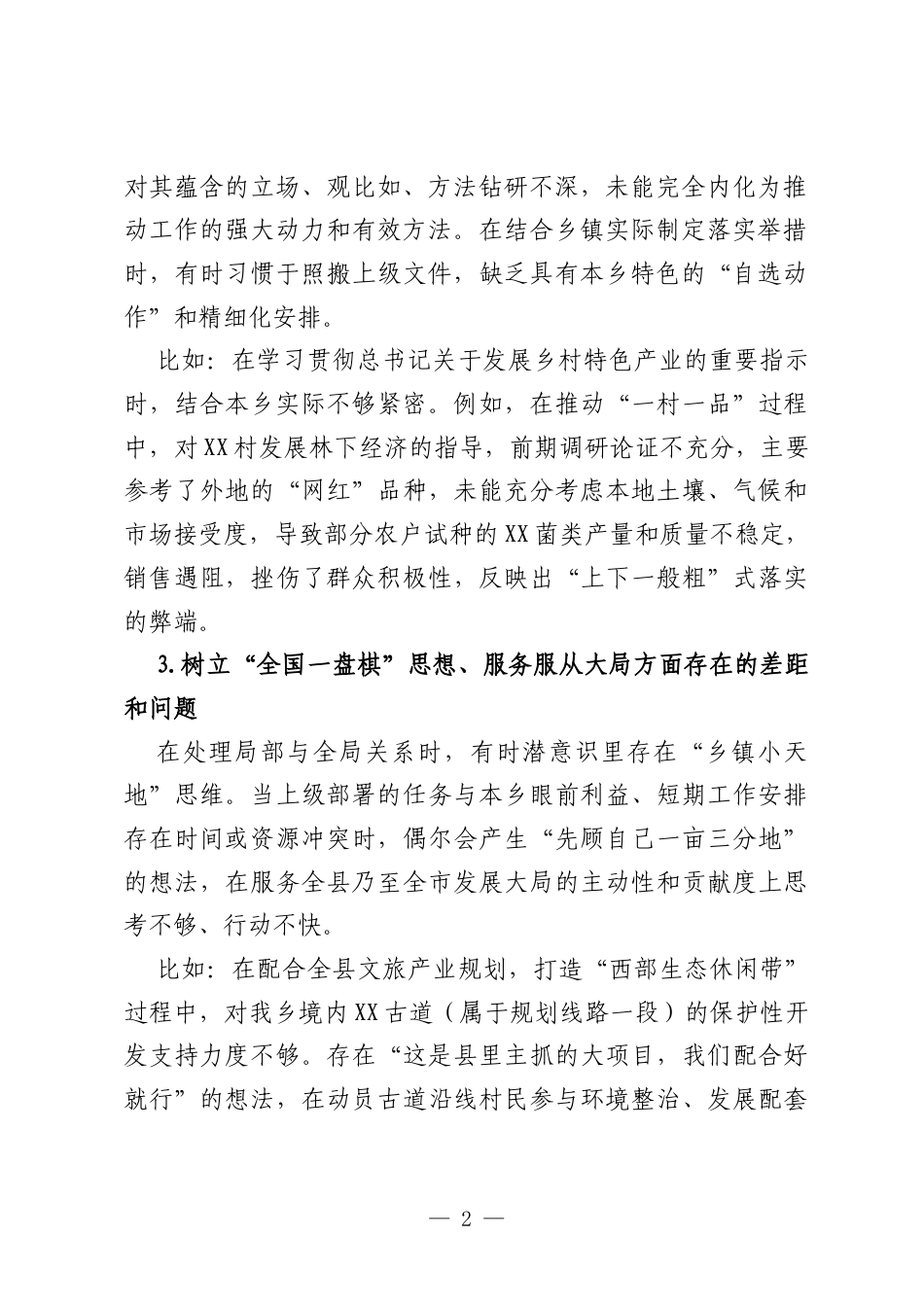 XX乡镇党委书记树立和践行正确政绩观学习教育查摆问题清单.docx_第2页