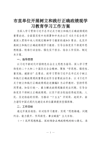市直单位开展树立和践行正确政绩观学习教育学习工作方案.docx