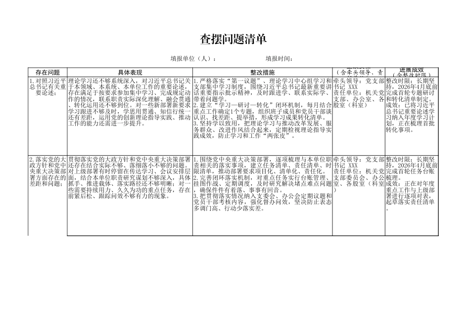 机关通用（含措施）查摆问题清单.xlsx_第1页