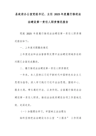 县政府办公室党组书记、主任 2025 年度履行推进法治建设第一责任人职责情况报告.docx
