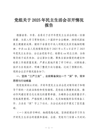 党组关于2025年民主生活会召开情况报告.docx