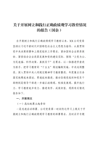关于开展树立和践行正确政绩观学习教育情况的报告（国企）.docx