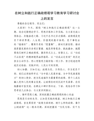 在树立和践行正确政绩观学习教育学习研讨会上的发言2.docx