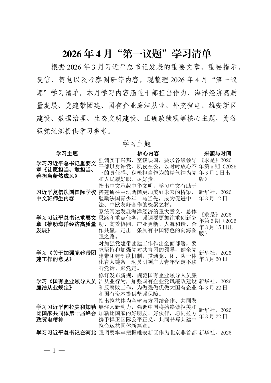 2026年4月“第一议题”学习清单.docx_第1页