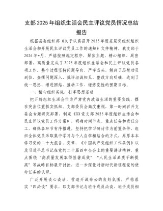 支部2025年组织生活会民主评议党员情况总结报告.docx