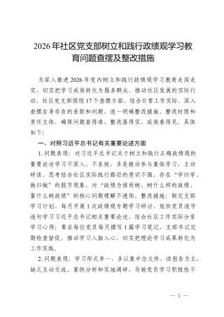 2026年社区党支部树立和践行政绩观学习教育问题查摆及整改措施.docx
