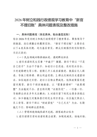 2026年树立和践行政绩观学习教育中“新官不理旧账”具体问题表现及整改措施（通用）.docx