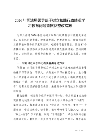 2026年司法局领导班子树立和践行政绩观学习教育问题查摆及整改措施.docx