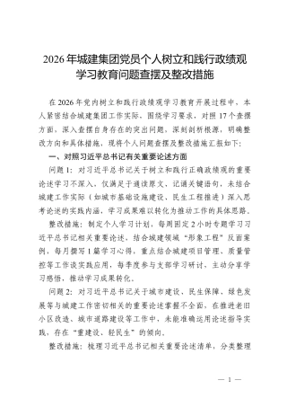 2026年城建集团党员个人树立和践行政绩观学习教育问题查摆及整改措施.docx