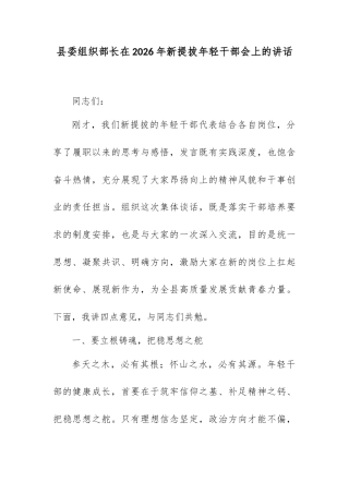 县委组织部长在2026年新提拔年轻干部会上的讲话.docx