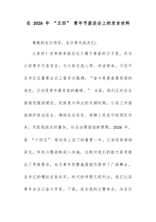 在 2026 年 “五四” 青年节座谈会上的发言材料.docx