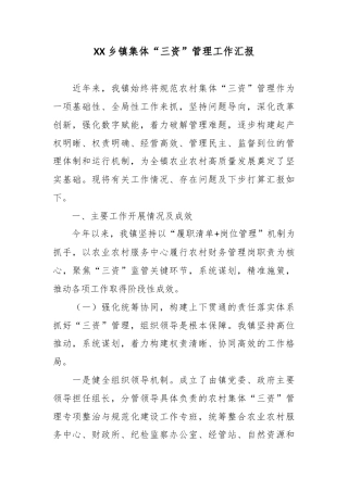 XX乡镇集体“三资”管理工作汇报.docx