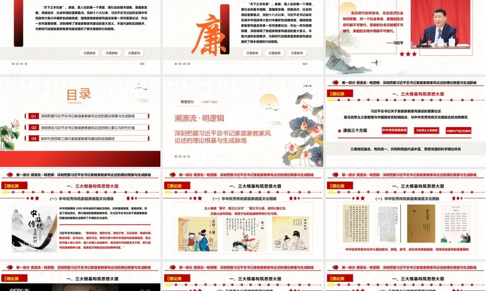 （72版，2.5万字讲稿）党课讲稿：传家以道，育人以德，兴邦以廉，深入学习贯彻习近平家庭家教家风建设重要论述专题党课.pptx