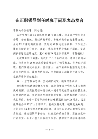 在正职领导到任时班子副职表态发言.docx