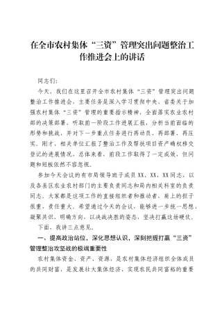 在全市农村集体三资管理突出问题整治工作推进会上的讲话.docx