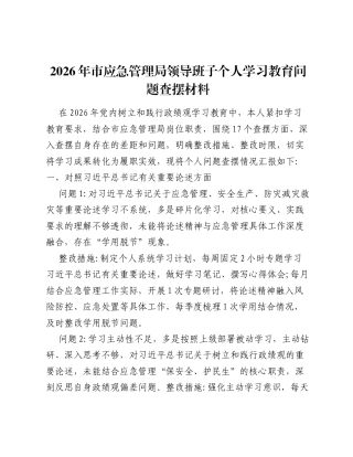2026年市应急管理局领导班子个人ZJG学习教育问题查摆材料.docx