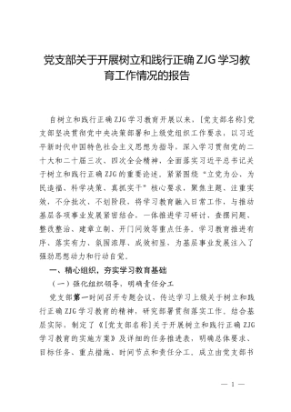 2026党支部关于开展树立和践行正确ZJG学习教育工作情况的报告.docx