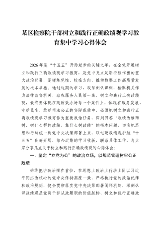 区检察院干部树立和践行正确政绩观学习教育集中学习心得体会.docx