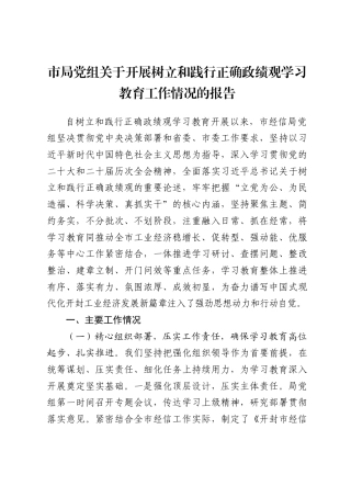 市局党组开展树立和践行正确政绩观学习教育工作情况的报告.docx
