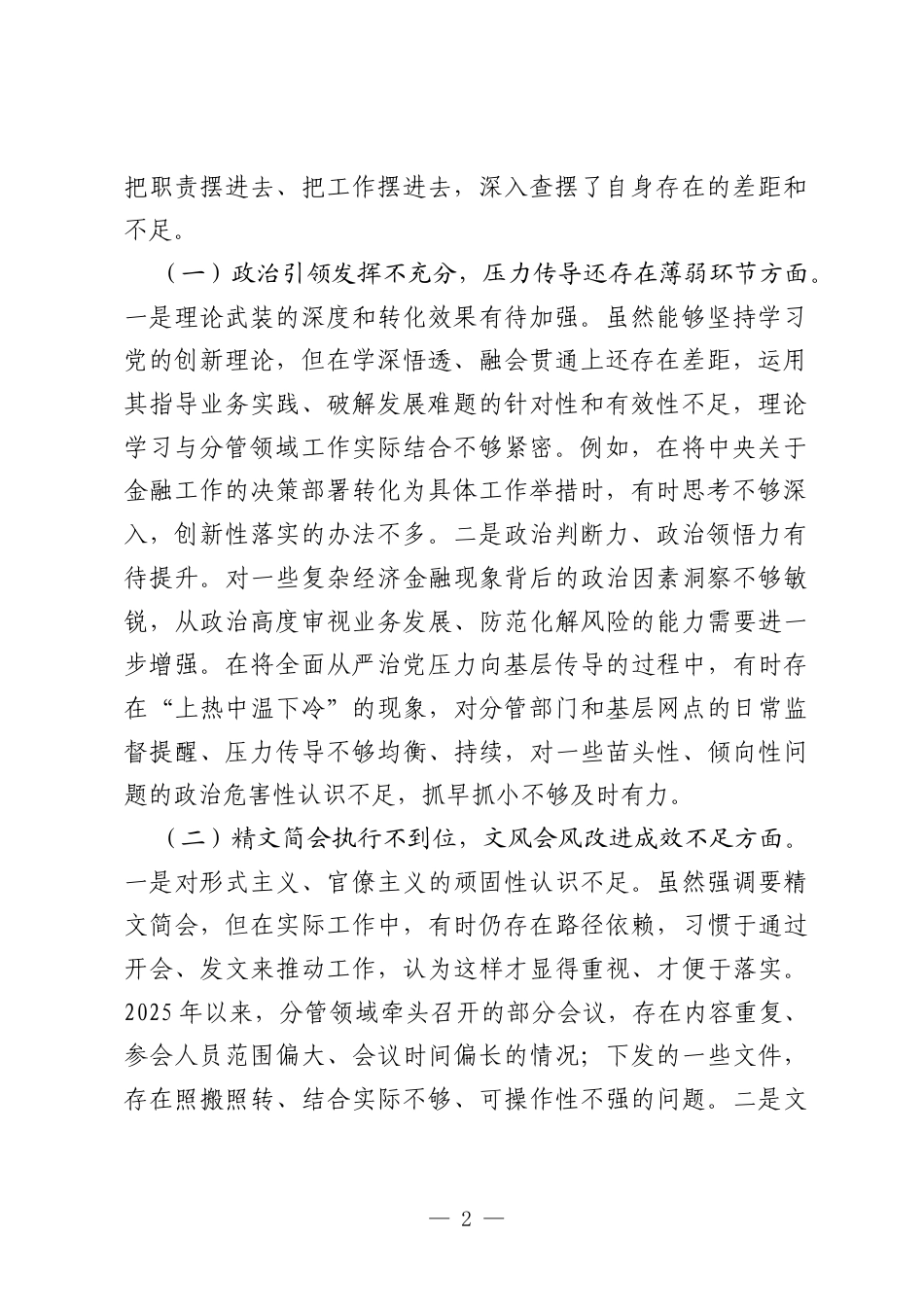 在巡察整改专题民主生活会上的发言（银行）.docx_第2页
