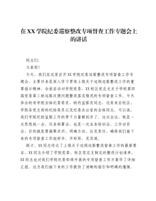 在XX学院纪委巡察整改专项督查工作专题会上的讲话.docx