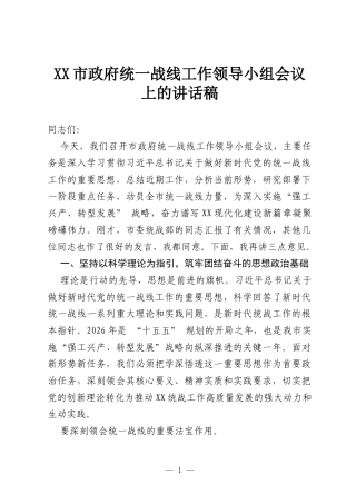XX市政府统一战线工作领导小组会议上的讲话稿.docx