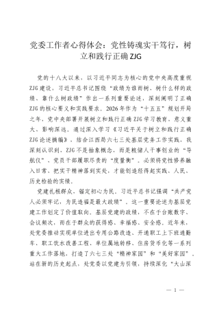 党委工作者心得体会：党性铸魂实干笃行，树立和践行正确ZJG.docx