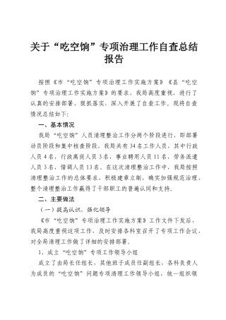 关于“吃空饷”专项治理工作自查总结报告.docx