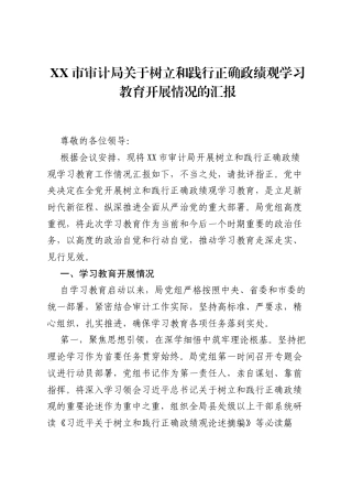 XX市审计局关于树立和践行正确ZJG学习教育开展情况的汇报.docx