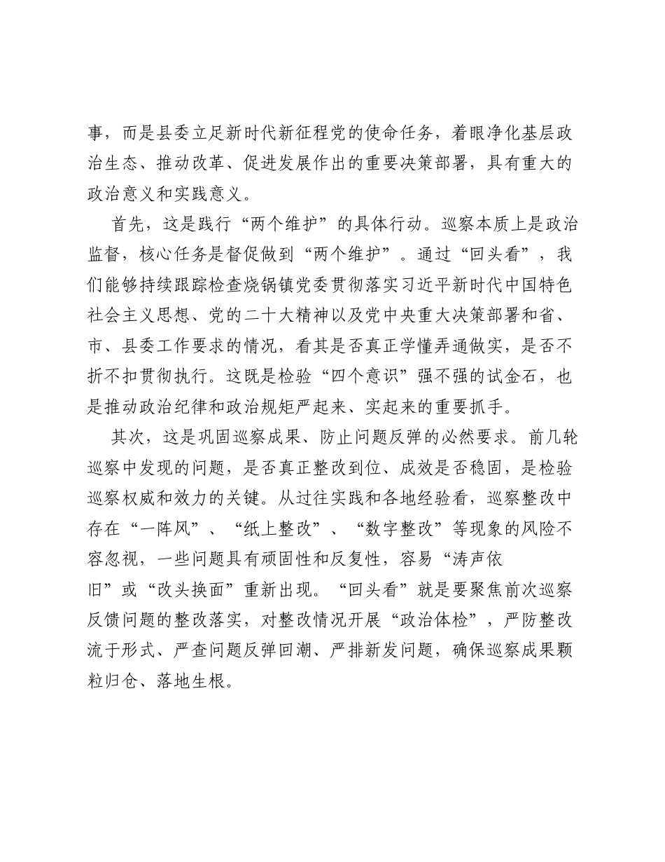 在XX届XX县委第七轮巡察第三巡察组巡察XX镇 回头看 工作动员会上的讲话.docx_第2页