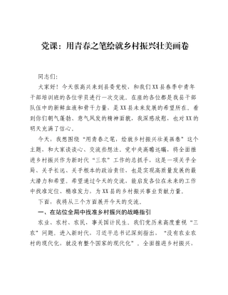 党课：用青春之笔绘就乡村振兴壮美画卷.docx