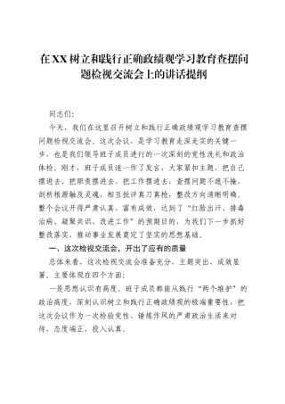 在XX树立和践行正确ZJG学习教育查摆问题检视交流会上的讲话提纲.docx